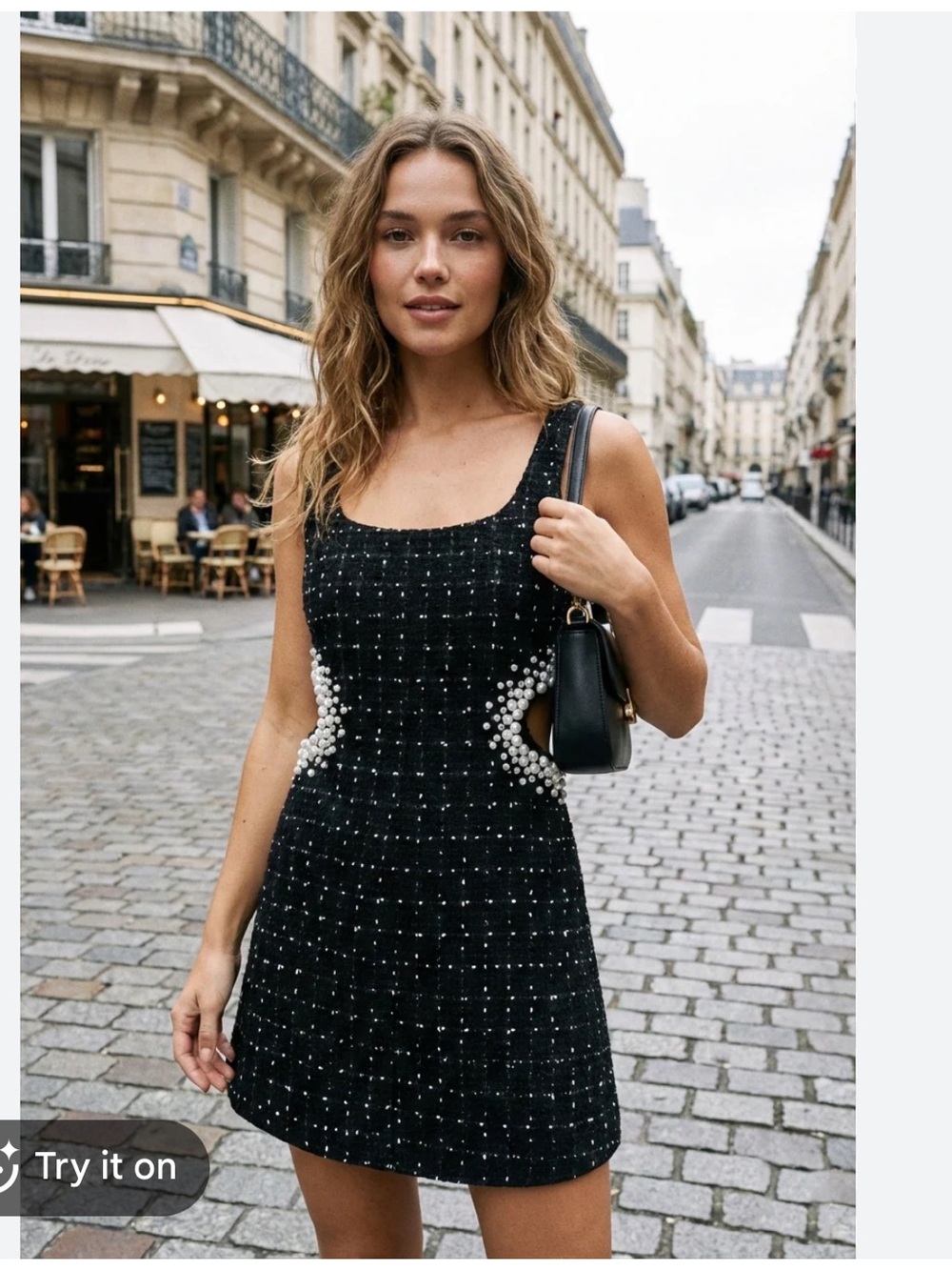 Zara Texture Weave Dress with Pearl accents